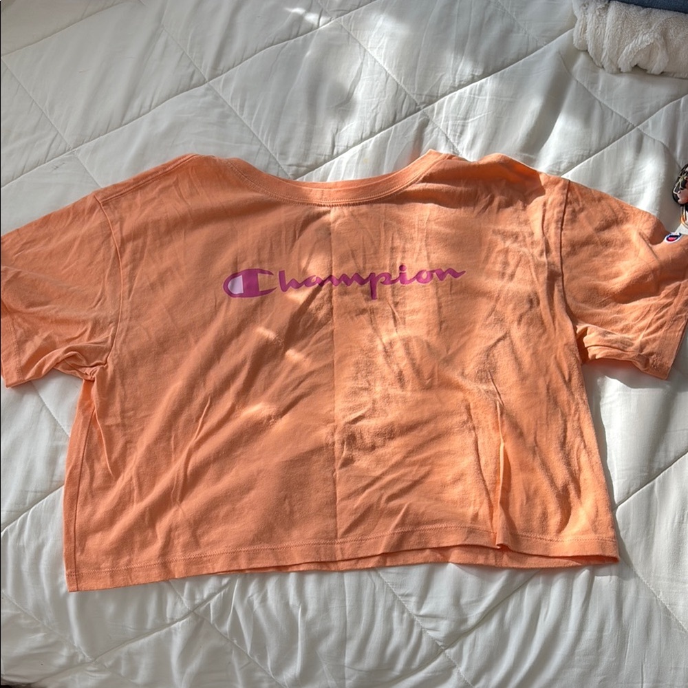 Champion Peach Tee with Pink Logo